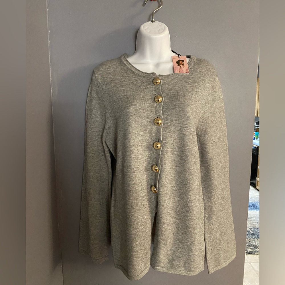 New! Sincerely Jules Heather Gray Cardigan Sweater Viscose Blend Size Med.